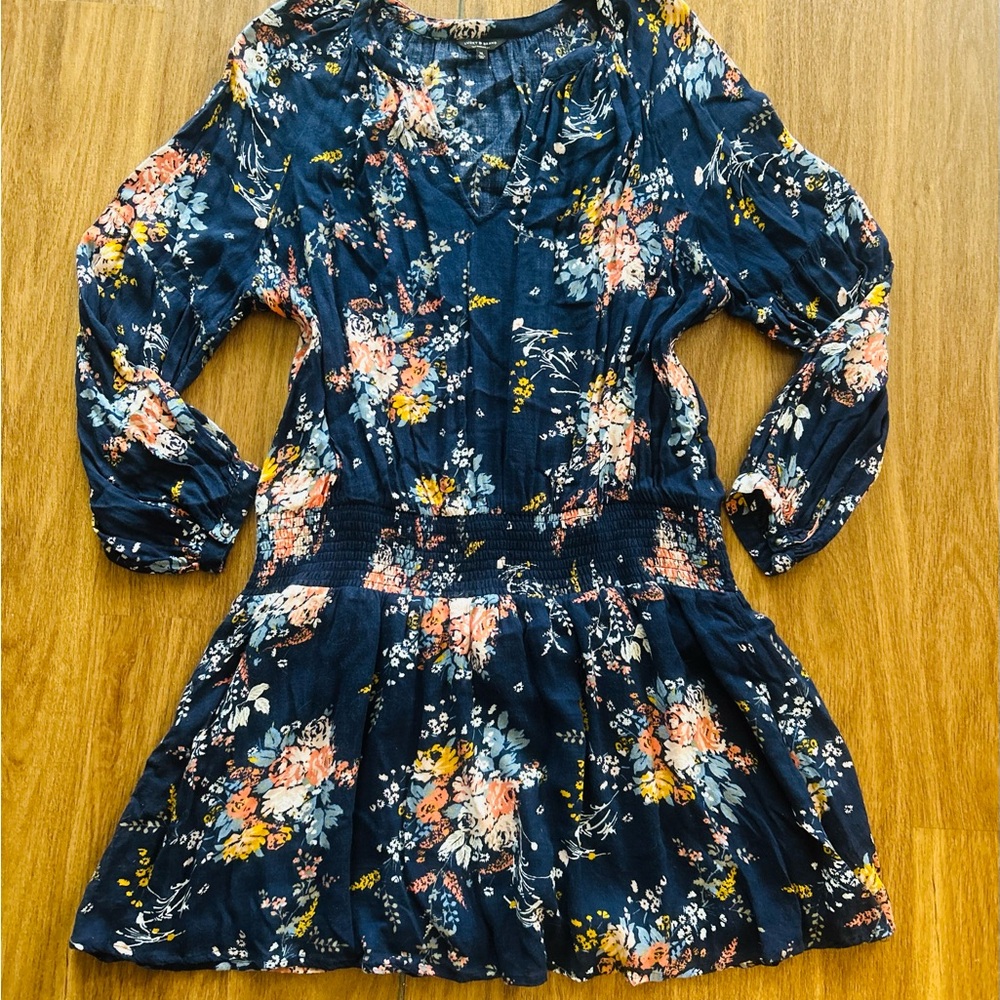 Lucky Brand Navy Floral Mini Dress with Pink and Yellow Accents